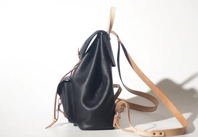 Handmade Women Leather Black Backpack Cute Backpack for Women