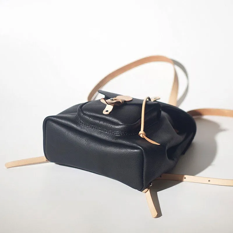 Handmade Women Leather Black Backpack Cute Backpack for Women