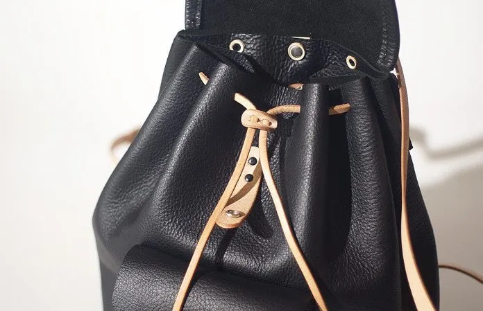 Handmade Women Leather Black Backpack Cute Backpack for Women