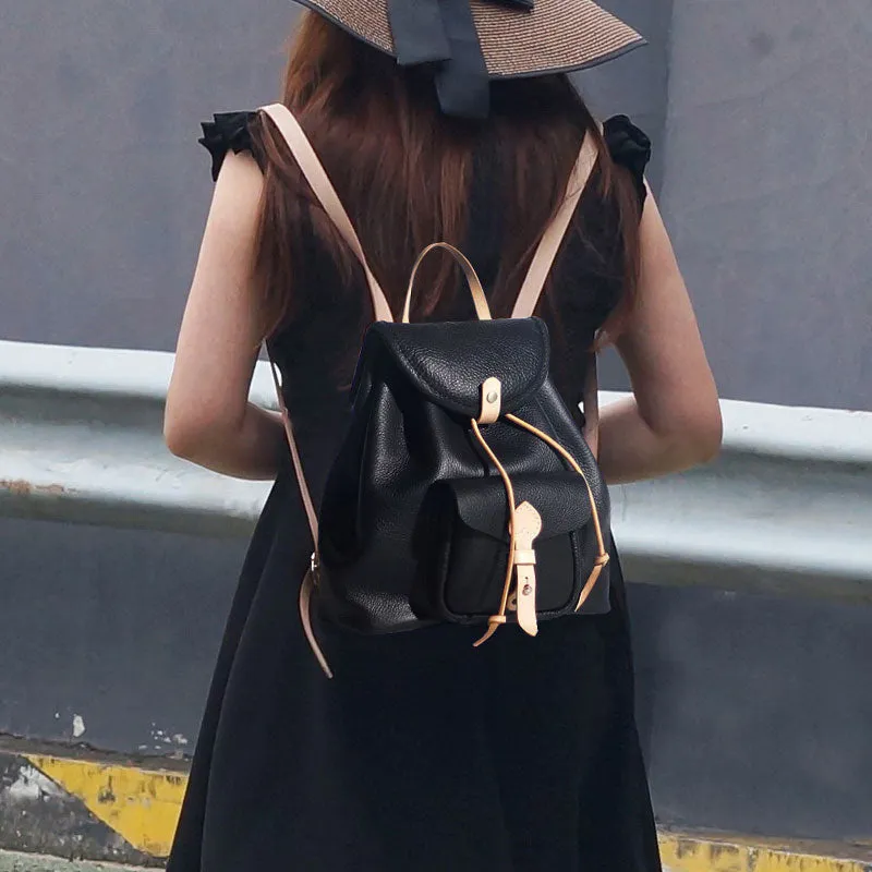 Handmade Women Leather Black Backpack Cute Backpack for Women