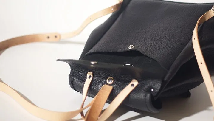 Handmade Women Leather Black Backpack Cute Backpack for Women