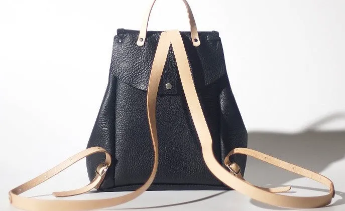 Handmade Women Leather Black Backpack Cute Backpack for Women