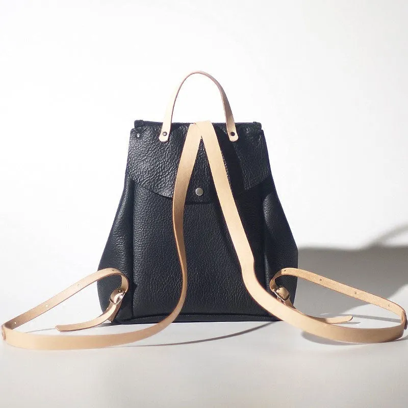 Handmade Women Leather Black Backpack Cute Backpack for Women