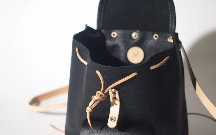 Handmade Women Leather Black Backpack Cute Backpack for Women