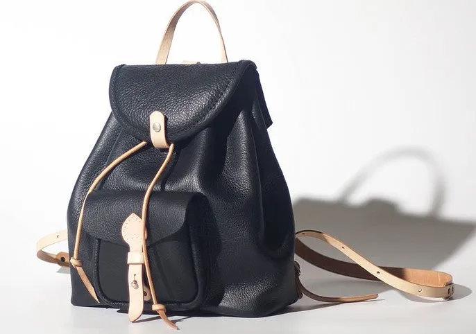 Handmade Women Leather Black Backpack Cute Backpack for Women