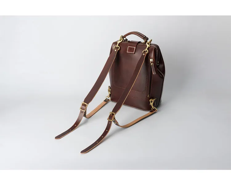 Handmade Womens Black Leather Doctor Backpack Purse Shoulder Doctor Handbag for Women