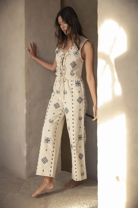Harborside Linen Embroidered Vest Tie Top