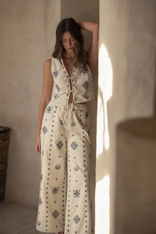 Harborside Linen Embroidered Vest Tie Top