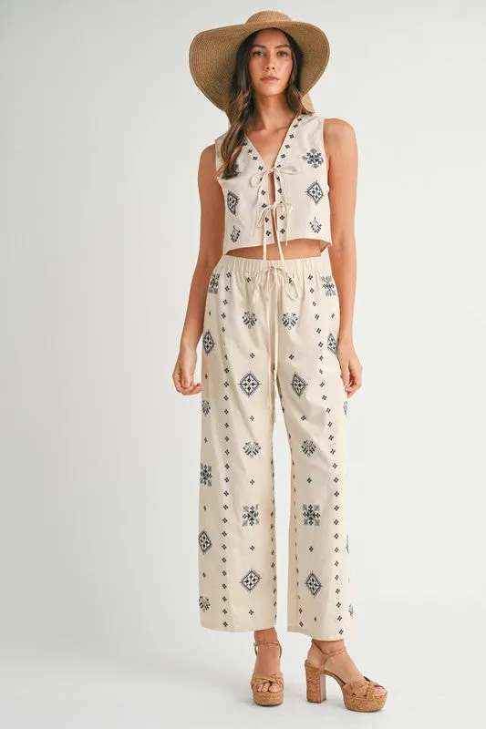 Harborside Linen Embroidered Vest Tie Top