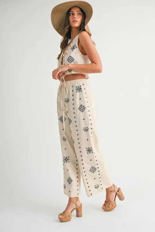 Harborside Linen Embroidered Vest Tie Top
