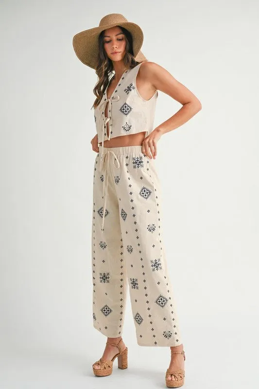 Harborside Linen Embroidered Vest Tie Top