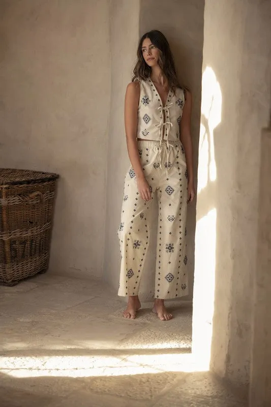 Harborside Linen Embroidered Vest Tie Top