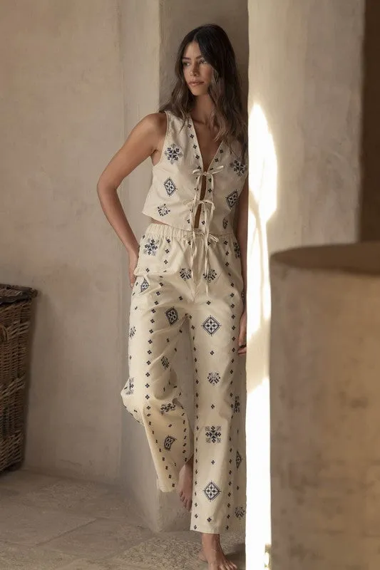 Harborside Linen Embroidered Vest Tie Top