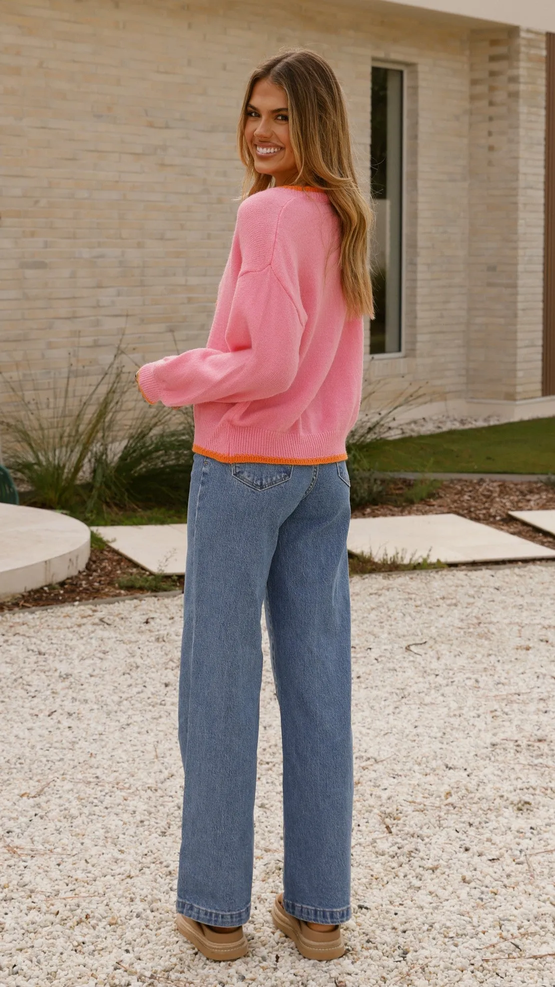 Hazina Tie Long Sleeve Knit Top - Pink / Orange