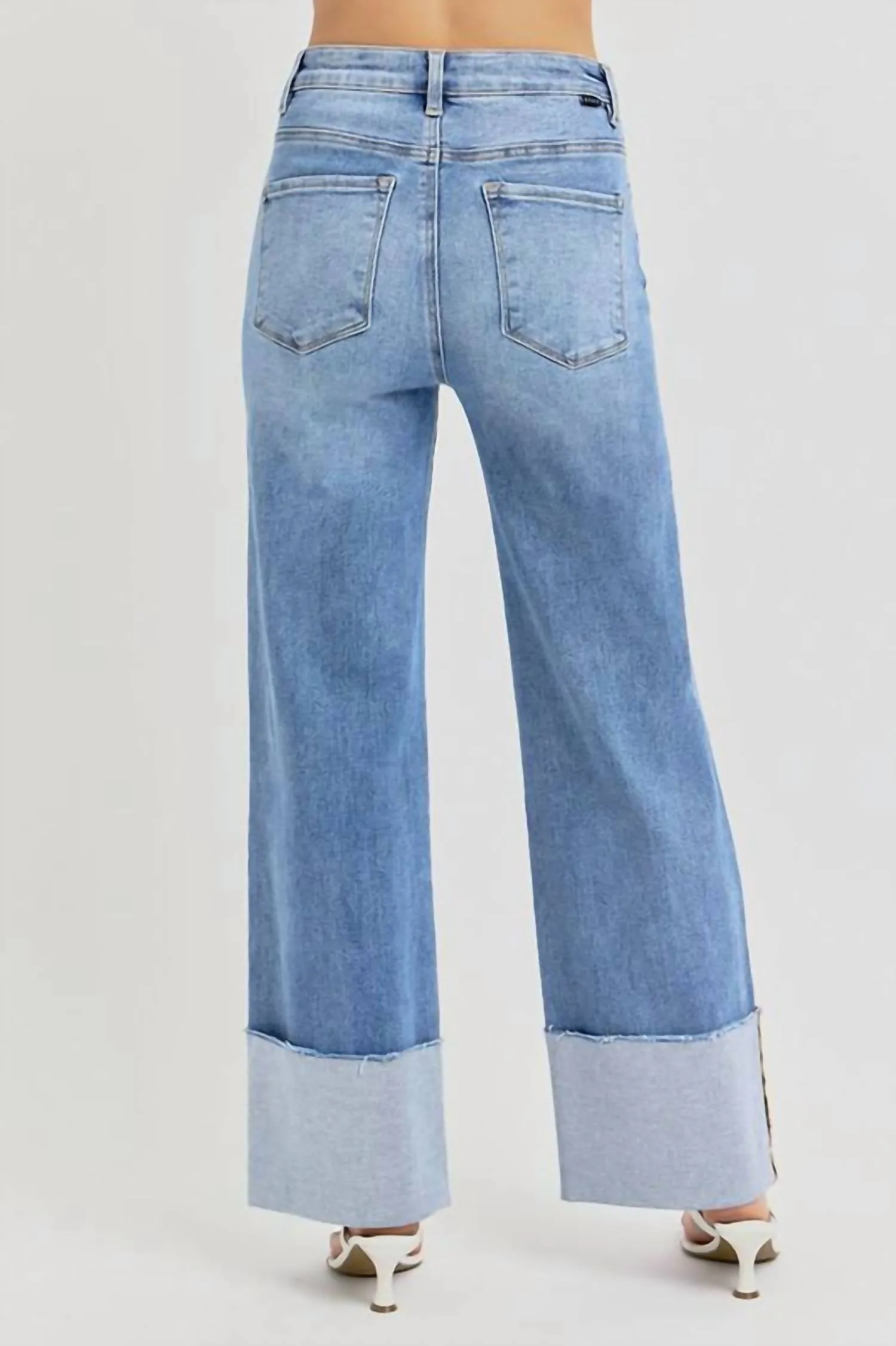 High Rise Wide Cuff Jeans In Denim
