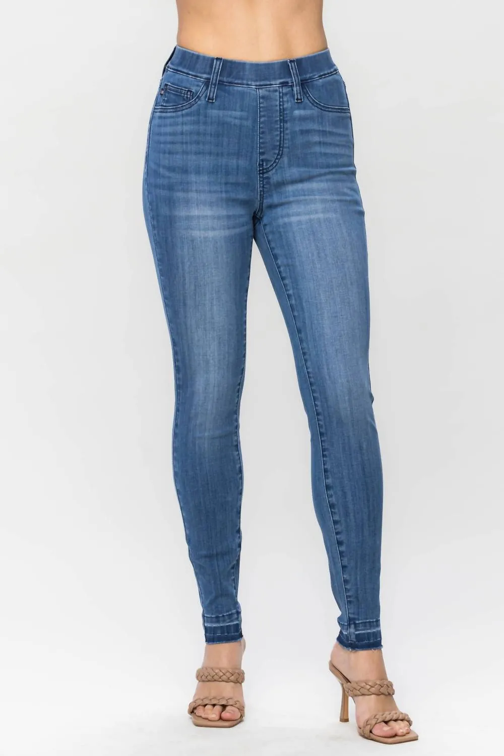 High Waist Release Hem Skinny Denim Jeans In Blue