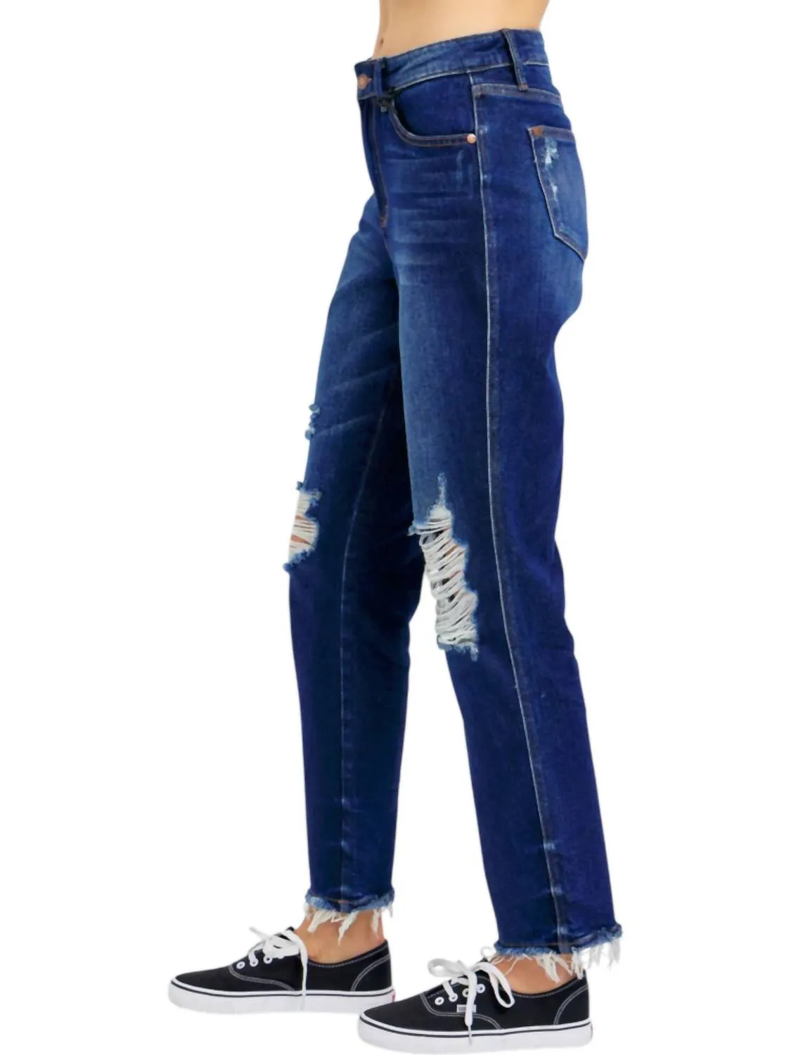 High Waist Rigid Magic Heavy Destroy Straight Jeans In Blue