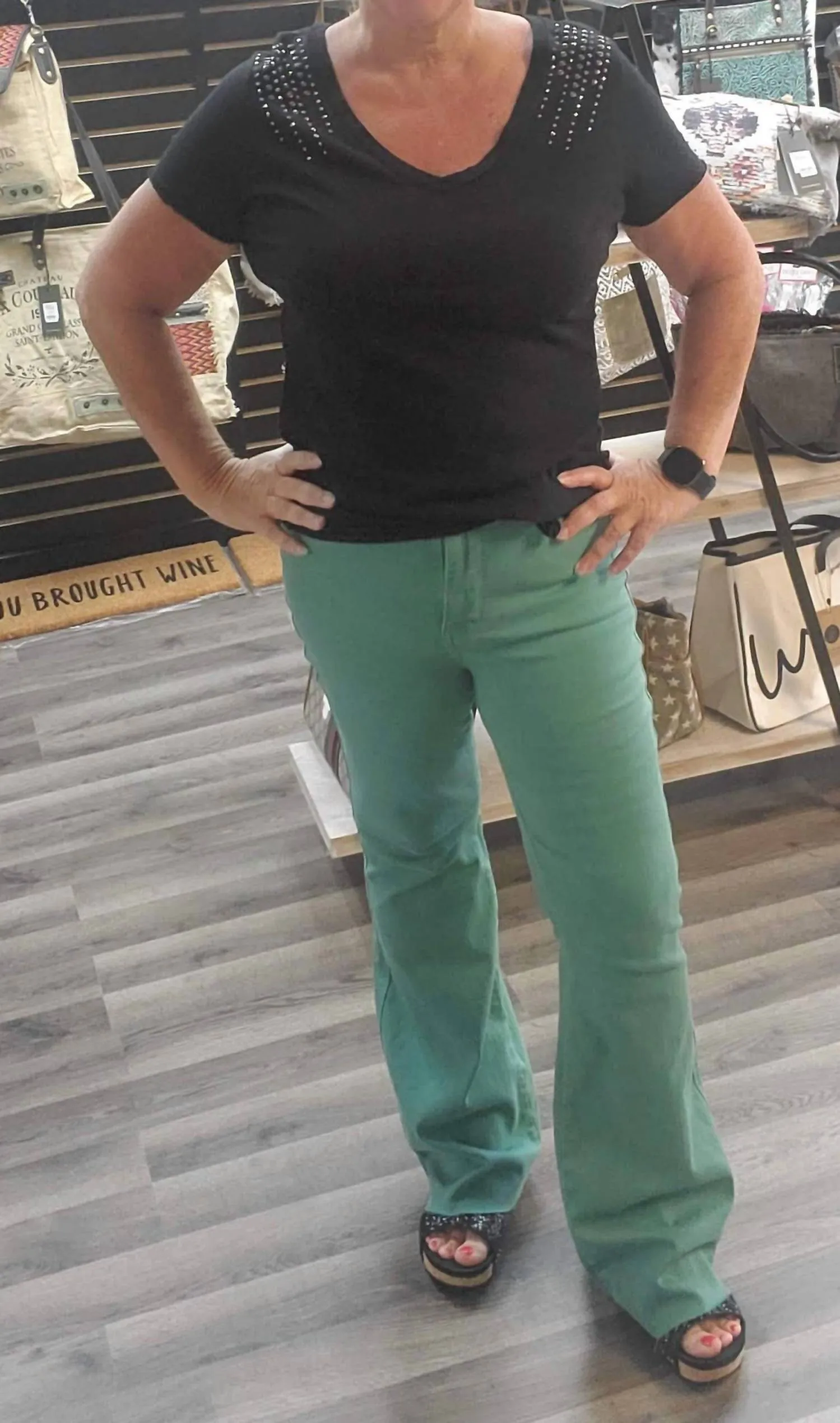 High Waist Tummy Control Garment Dyed Flare Jeans In Topaz