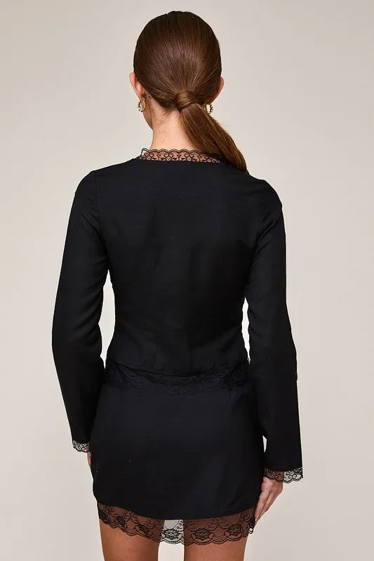 Hunton Lace Trimmed Front Tie Long Sleeve Top