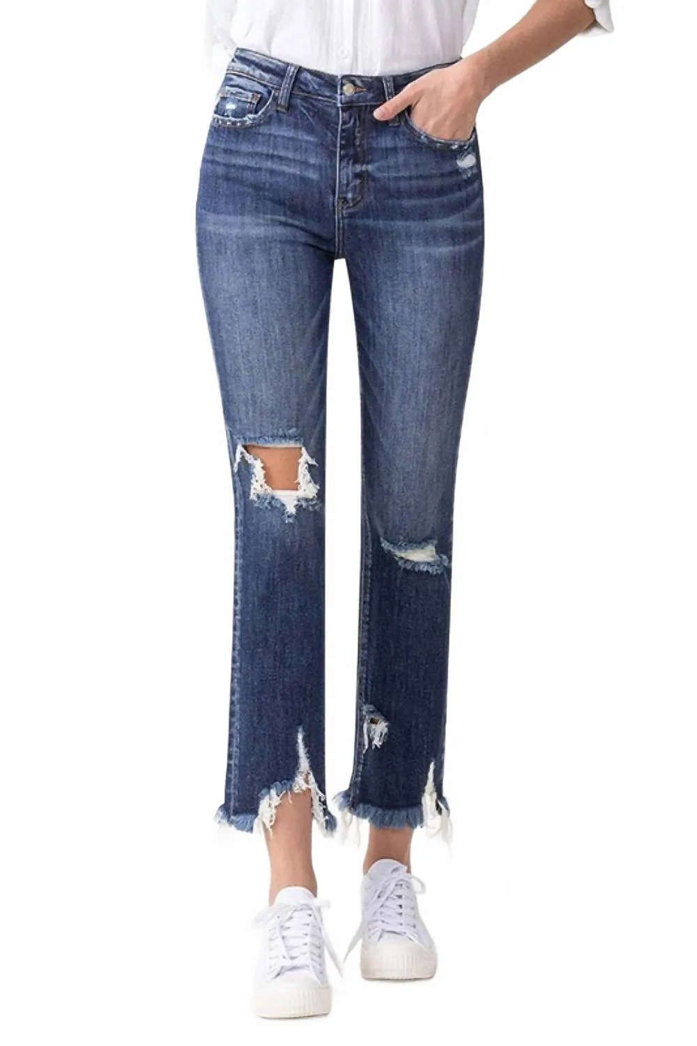 Jackie Full Size High Rise Crop Straight Leg Jeans In Medium