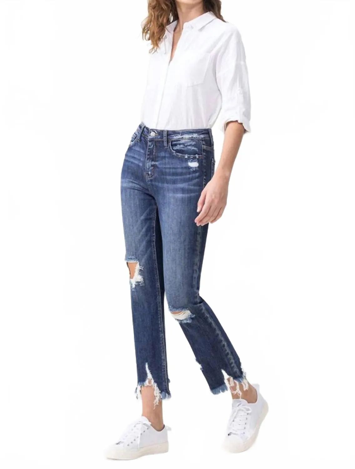 Jackie Full Size High Rise Crop Straight Leg Jeans In Medium