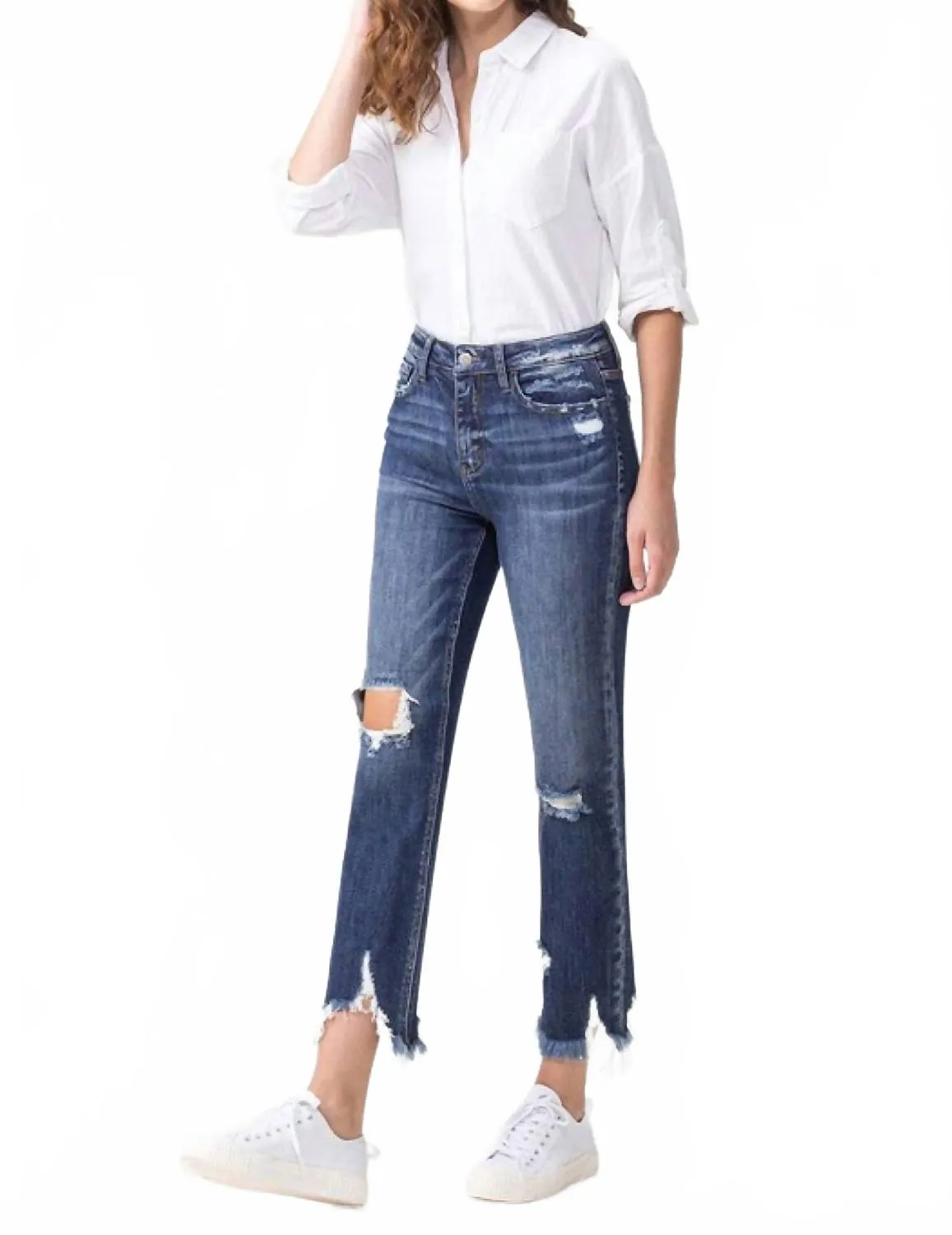 Jackie Full Size High Rise Crop Straight Leg Jeans In Medium
