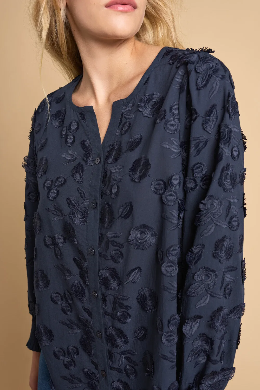 Jacquard Cotton Blouse - Ink