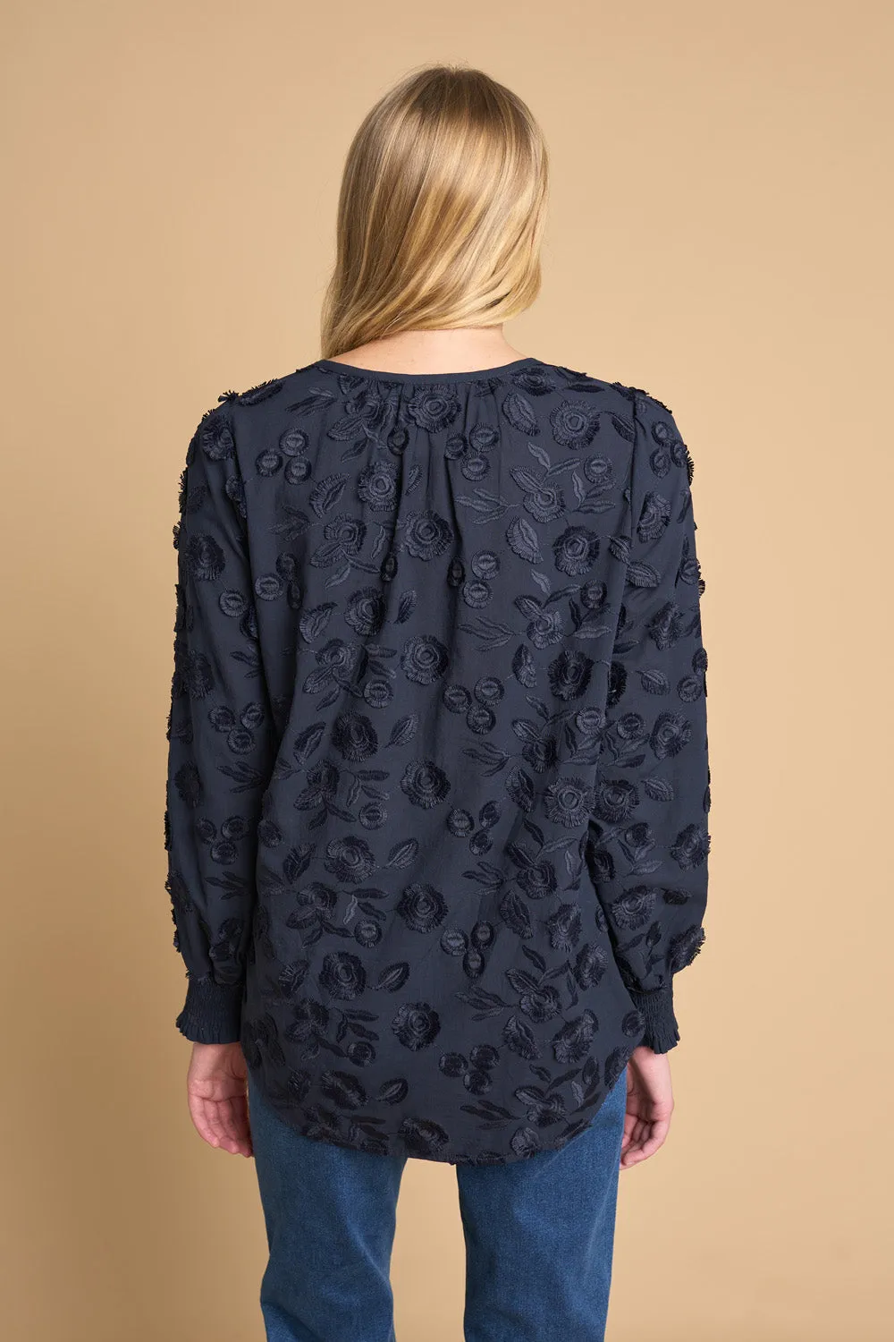 Jacquard Cotton Blouse - Ink