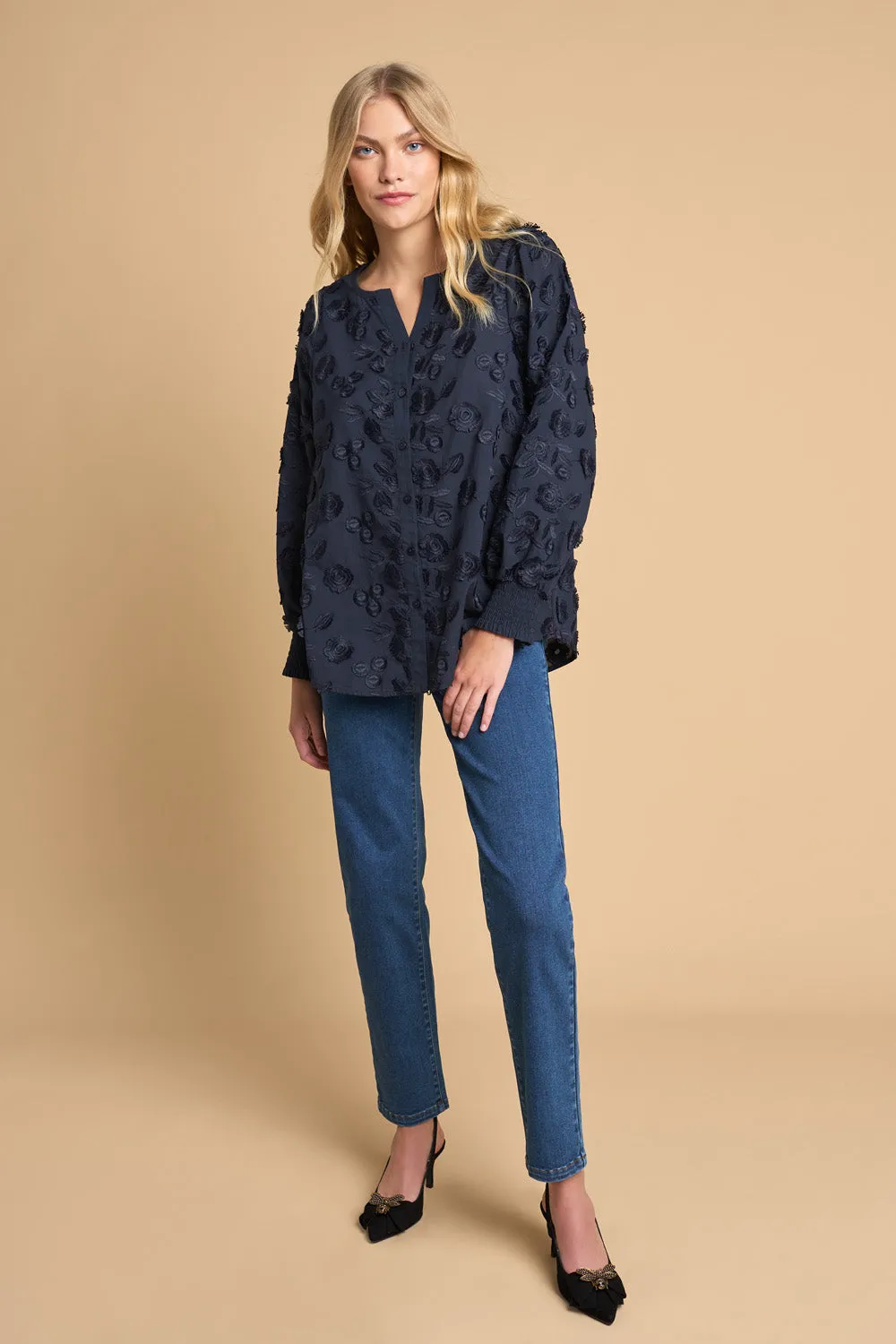 Jacquard Cotton Blouse - Ink