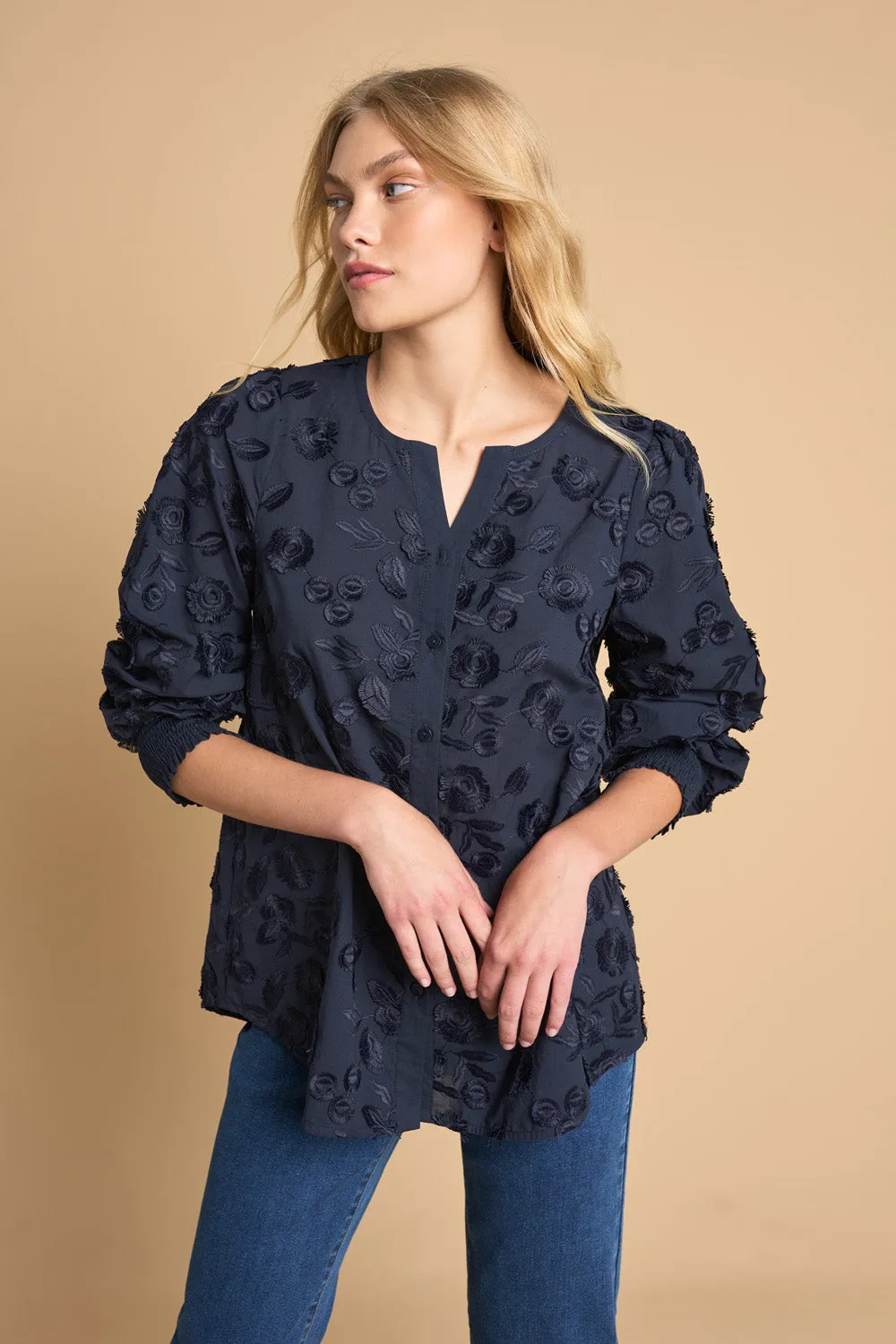 Jacquard Cotton Blouse - Ink