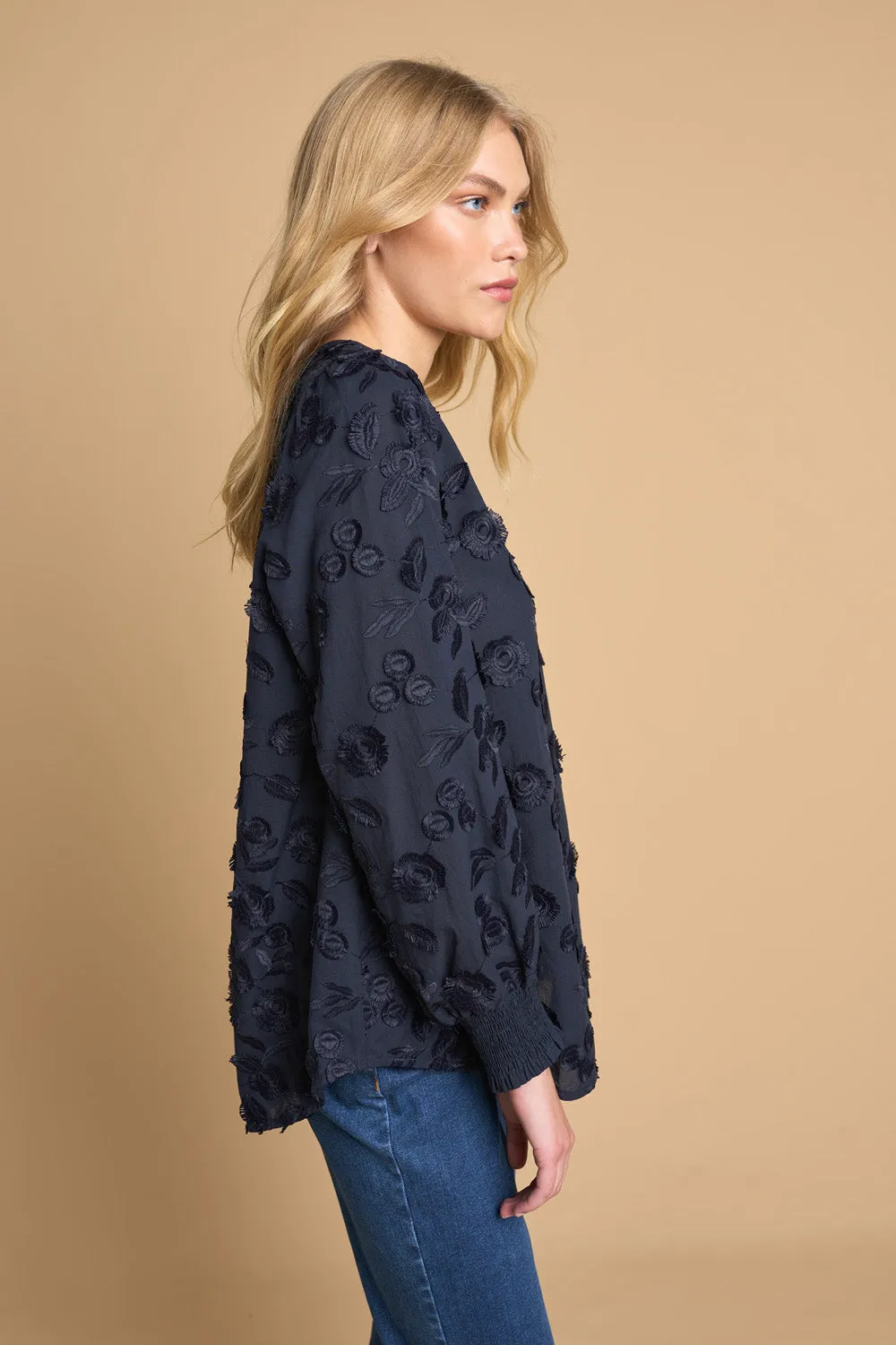 Jacquard Cotton Blouse - Ink