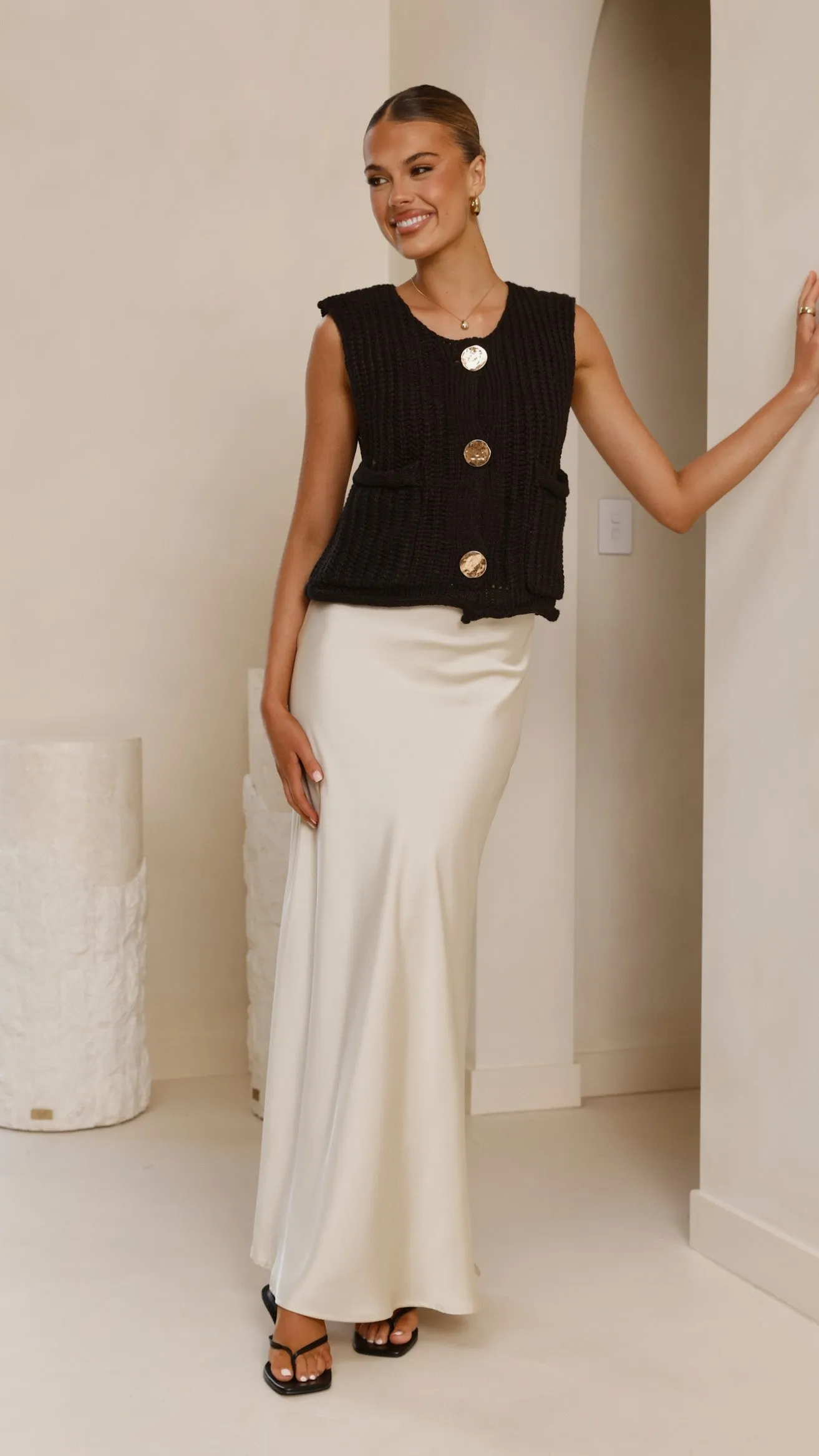 Jaffa Cropped Knit Vest - Black