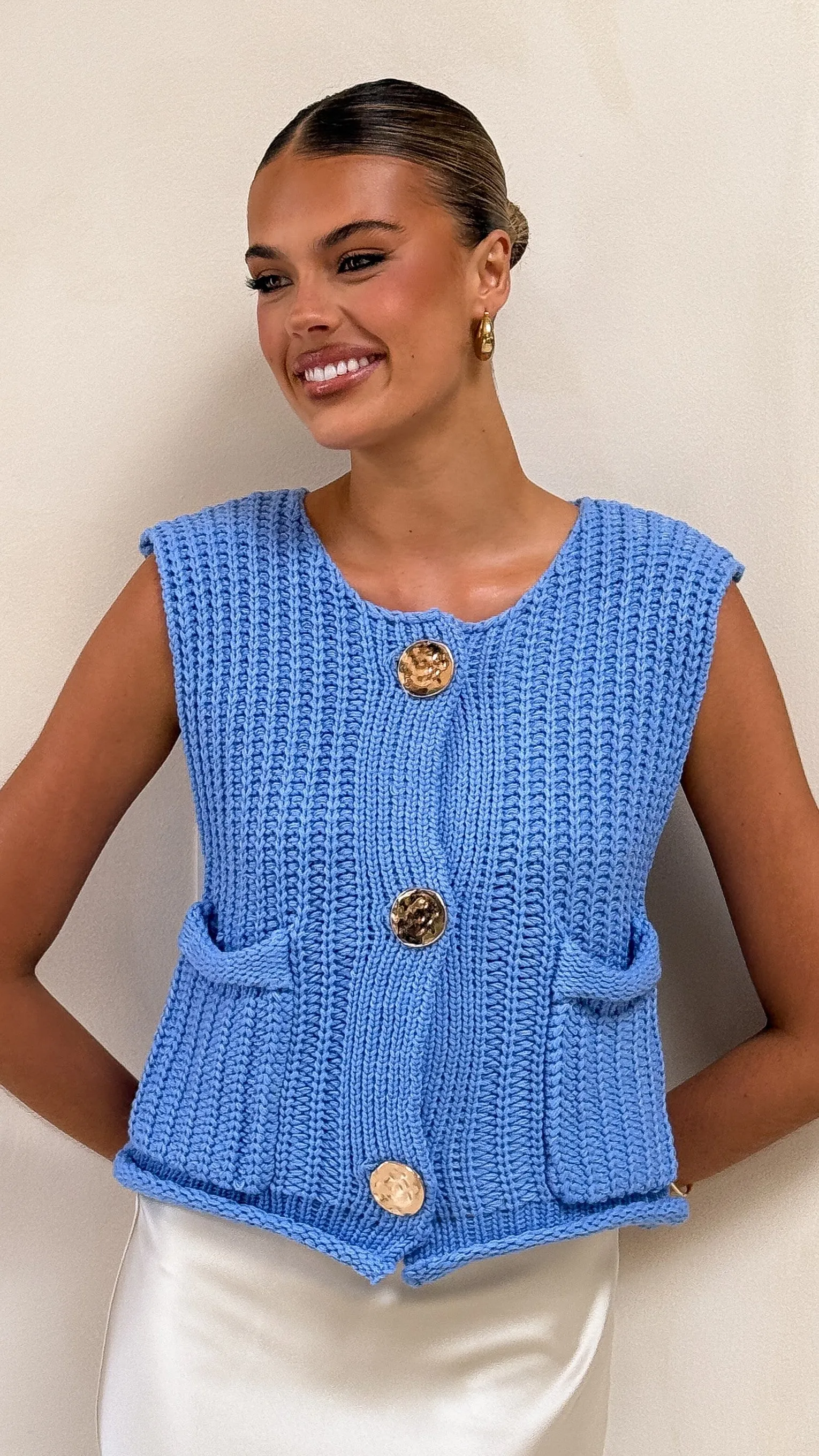 Jaffa Cropped Knit Vest - Blue