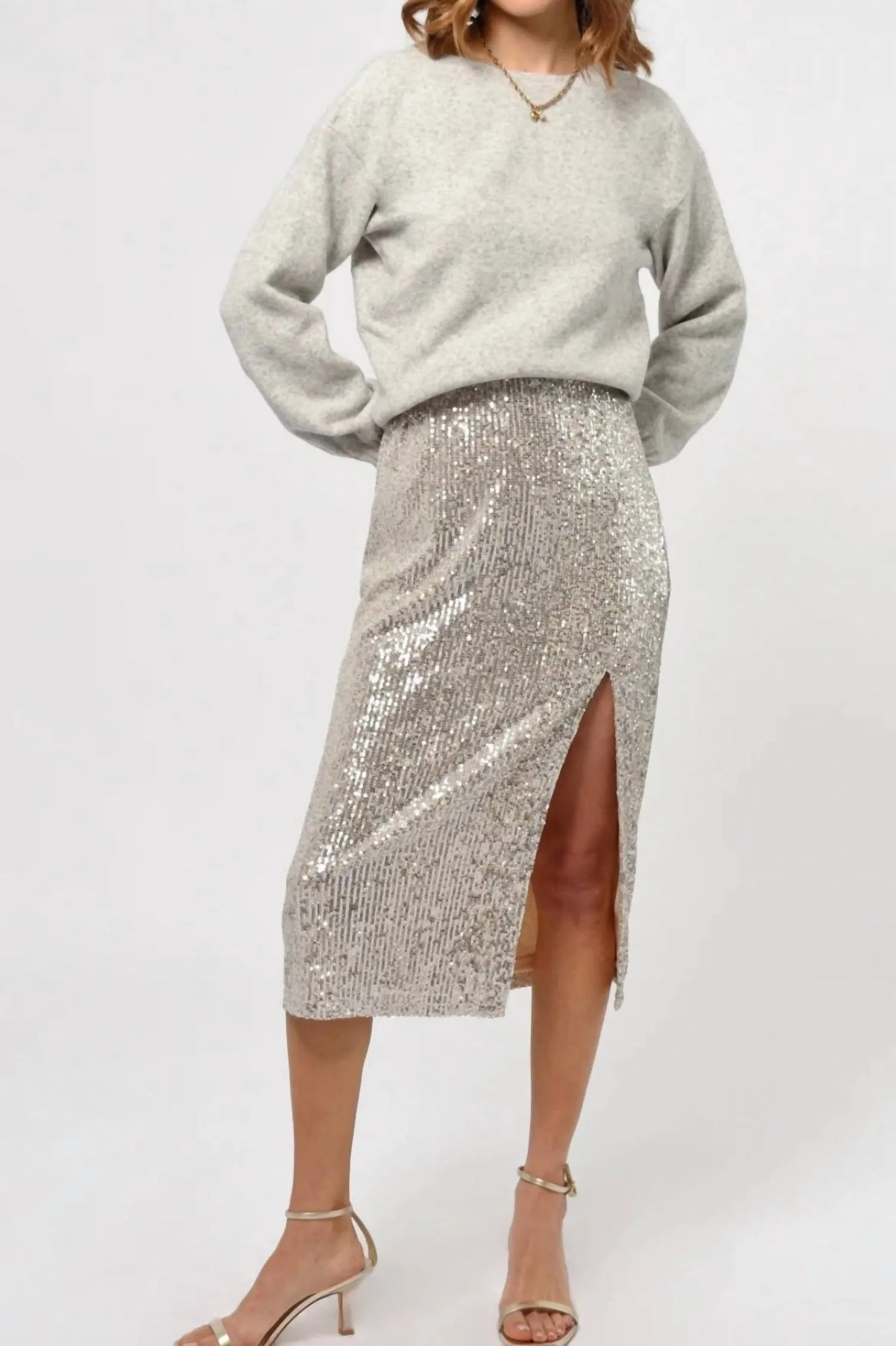 Karla Sequins Midi Skirt In Champagne