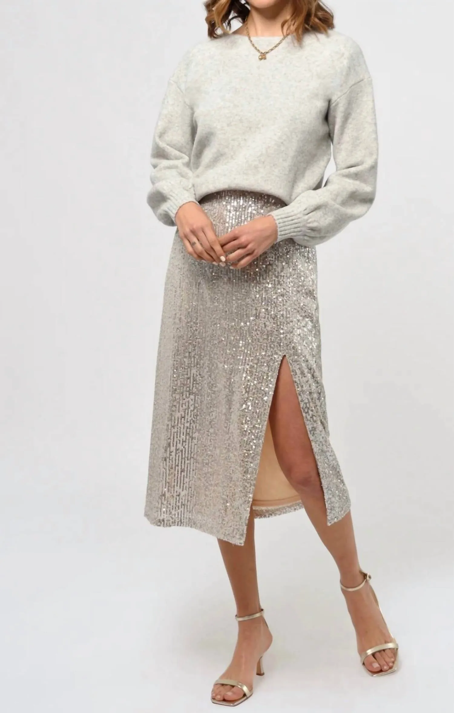 Karla Sequins Midi Skirt In Champagne