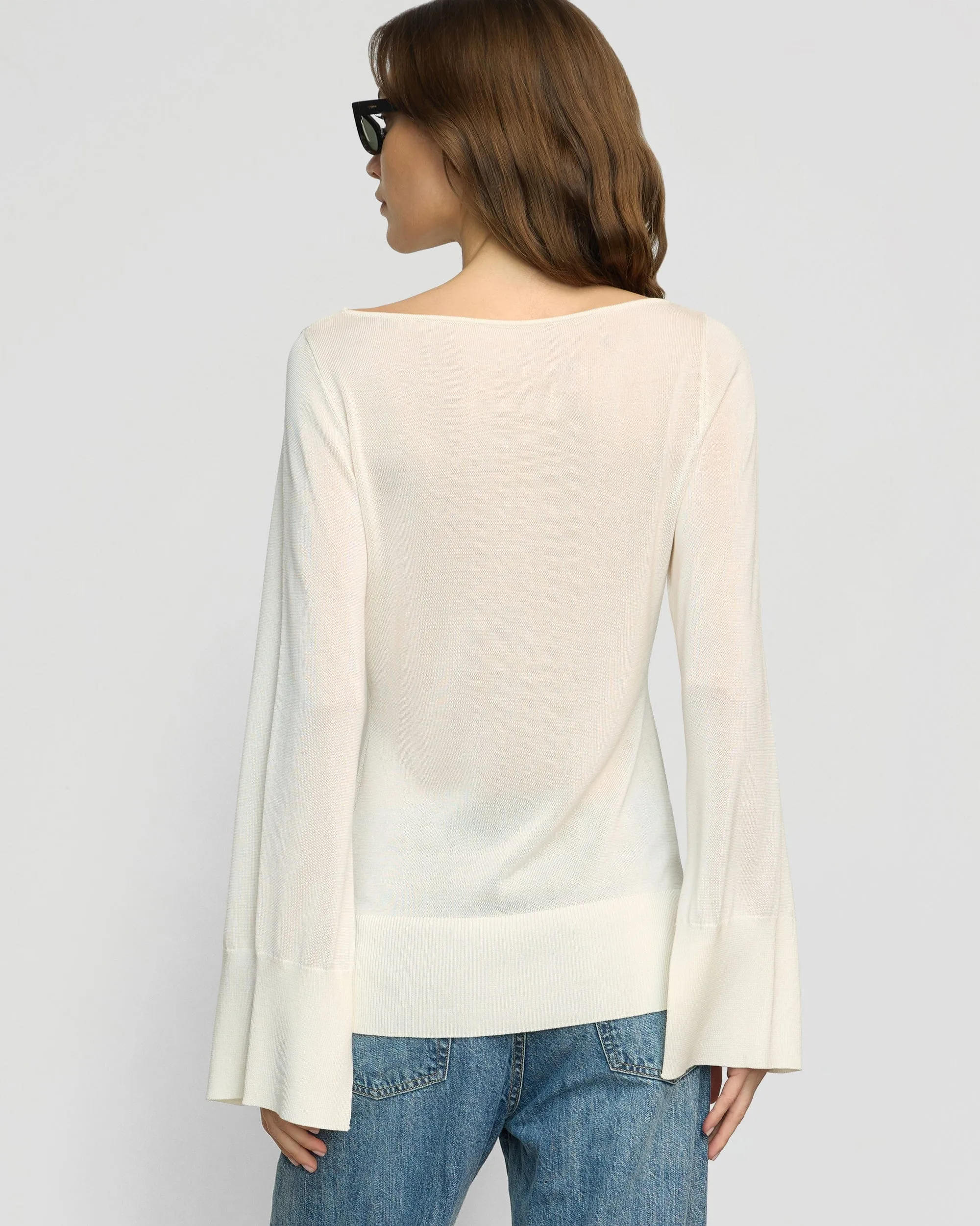 Keegan Semi-Sheer Slit-Neck Knit Top