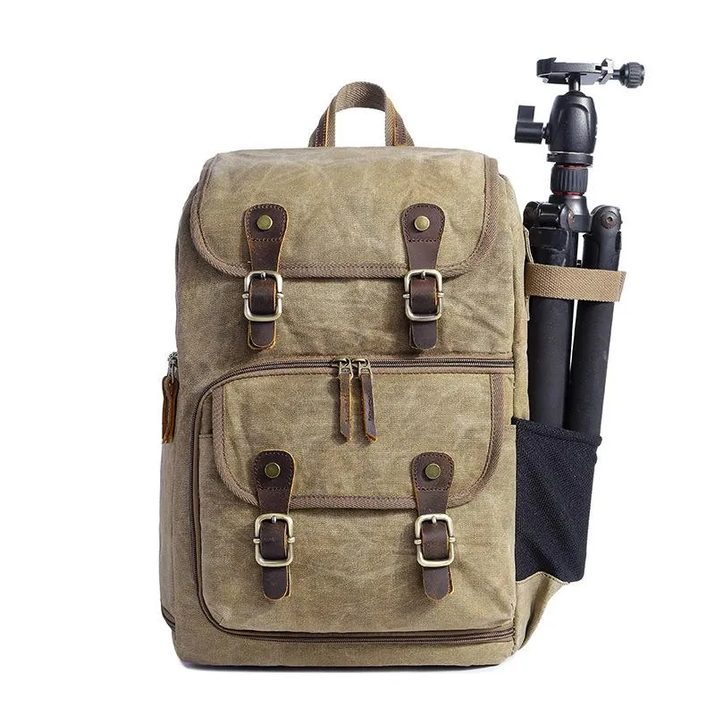 Khaki CANVAS WATERPROOF MENS 15'' CANON CAMERA BACKPACK LARGE NIKON CAMERA BAG DSLR CAMERA BAG FOR MEN