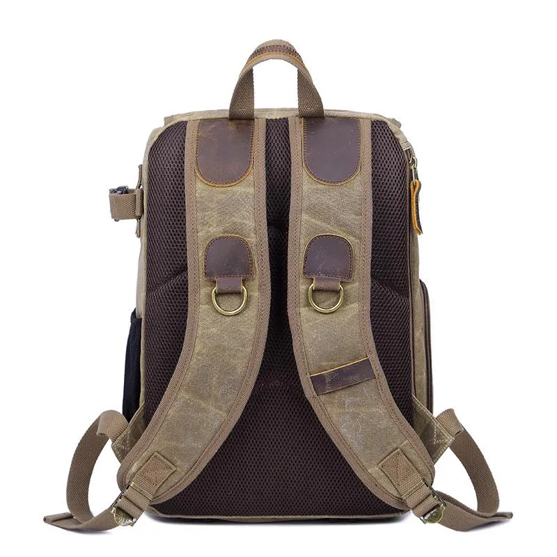 Khaki CANVAS WATERPROOF MENS 15'' CANON CAMERA BACKPACK LARGE NIKON CAMERA BAG DSLR CAMERA BAG FOR MEN