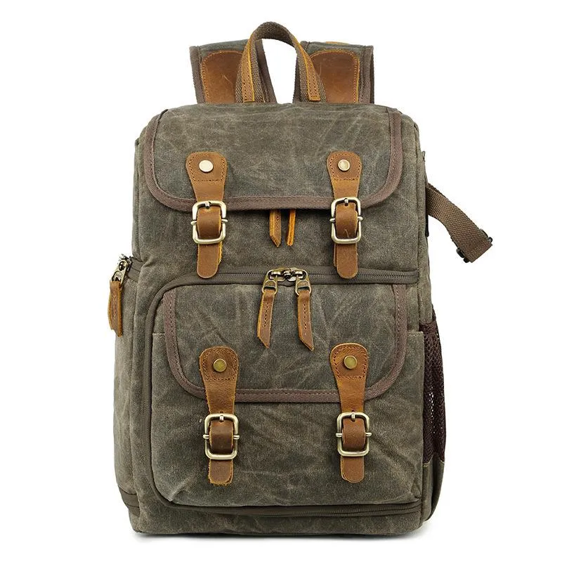 Khaki CANVAS WATERPROOF MENS 15'' CANON CAMERA BACKPACK LARGE NIKON CAMERA BAG DSLR CAMERA BAG FOR MEN