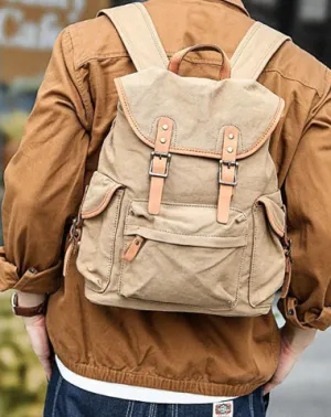 Khaki Retro Canvas Mens Womens Travel Backpack College Backpack Green Canvas School Backpack For Men