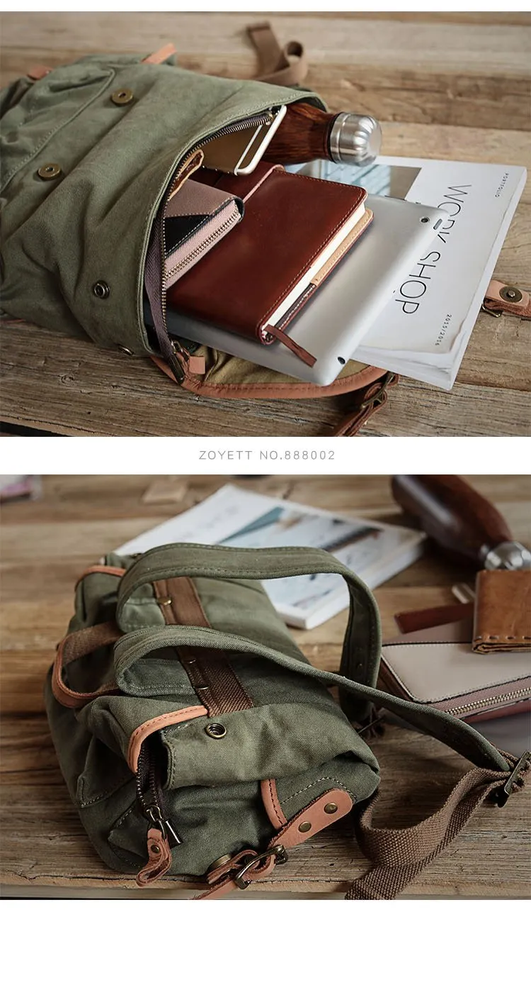 Khaki Retro Canvas Mens Womens Travel Backpack College Backpack Green Canvas School Backpack For Men