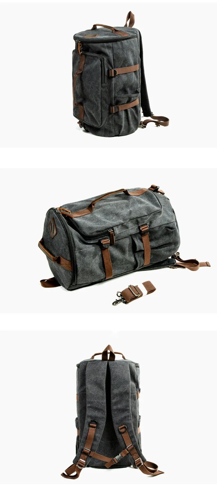 Khaki Waxed Canvas Mens Waterproof Dark Gray Large Hiking Backpack Travel Backpack Barrel Bag for Men