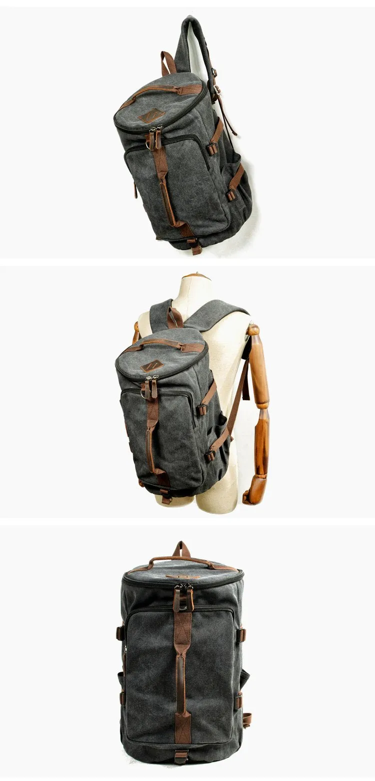 Khaki Waxed Canvas Mens Waterproof Dark Gray Large Hiking Backpack Travel Backpack Barrel Bag for Men