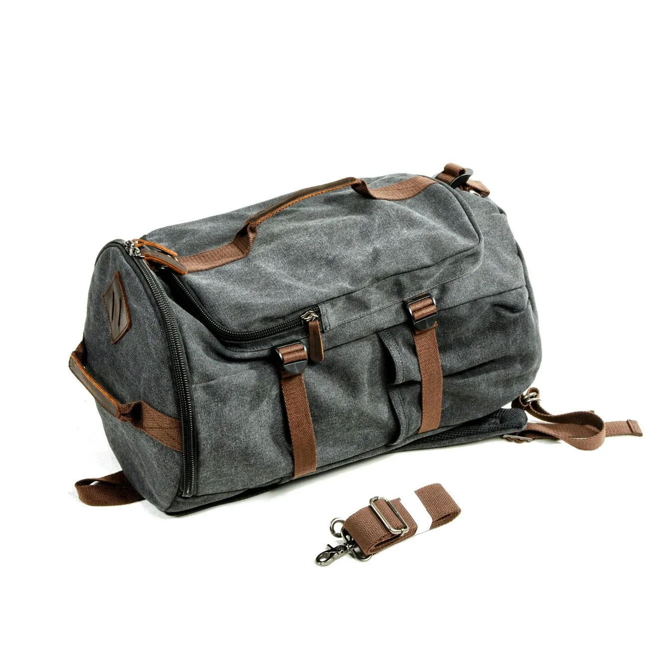 Khaki Waxed Canvas Mens Waterproof Dark Gray Large Hiking Backpack Travel Backpack Barrel Bag for Men