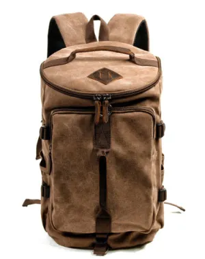 Khaki Waxed Canvas Mens Waterproof Dark Gray Large Hiking Backpack Travel Backpack Barrel Bag for Men