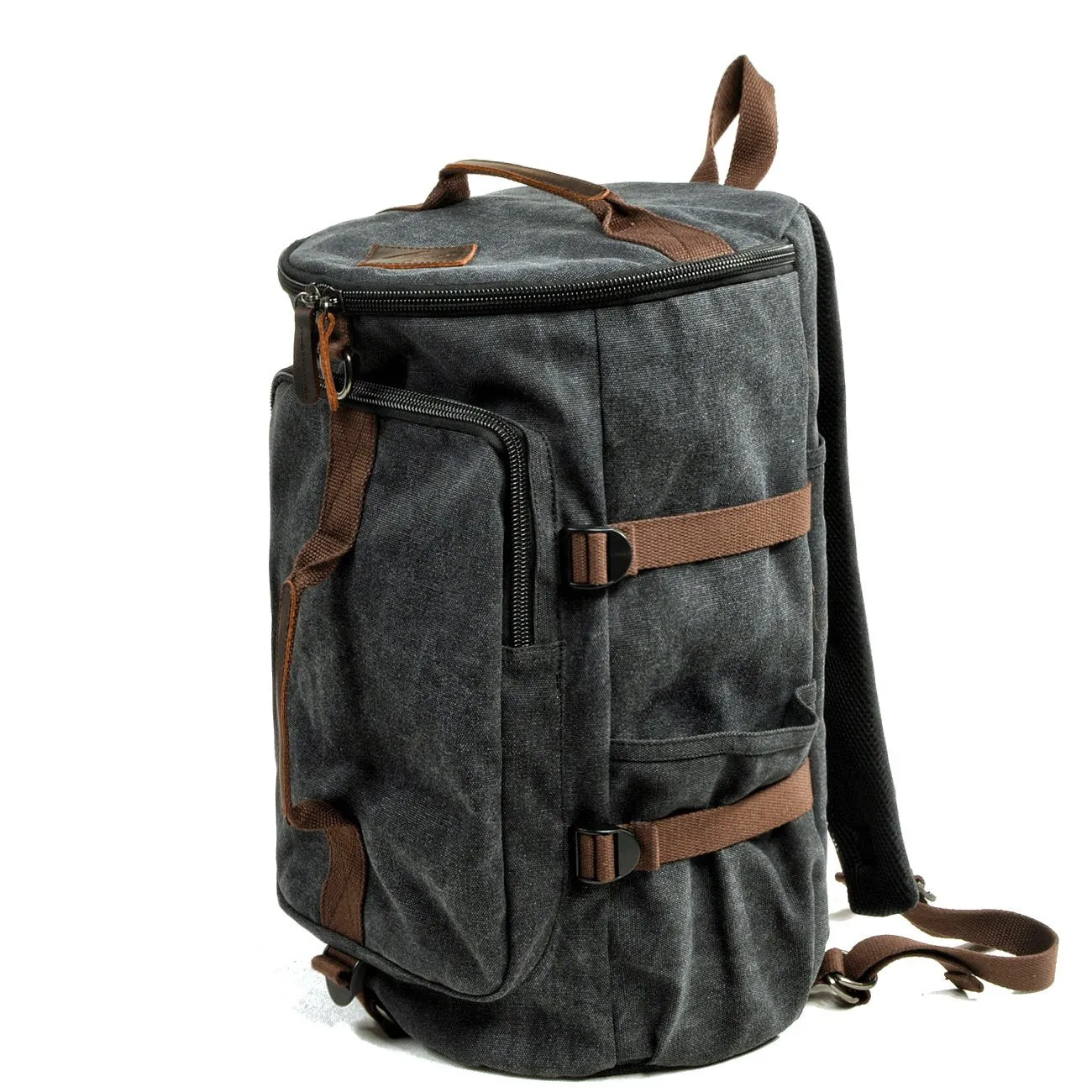 Khaki Waxed Canvas Mens Waterproof Dark Gray Large Hiking Backpack Travel Backpack Barrel Bag for Men