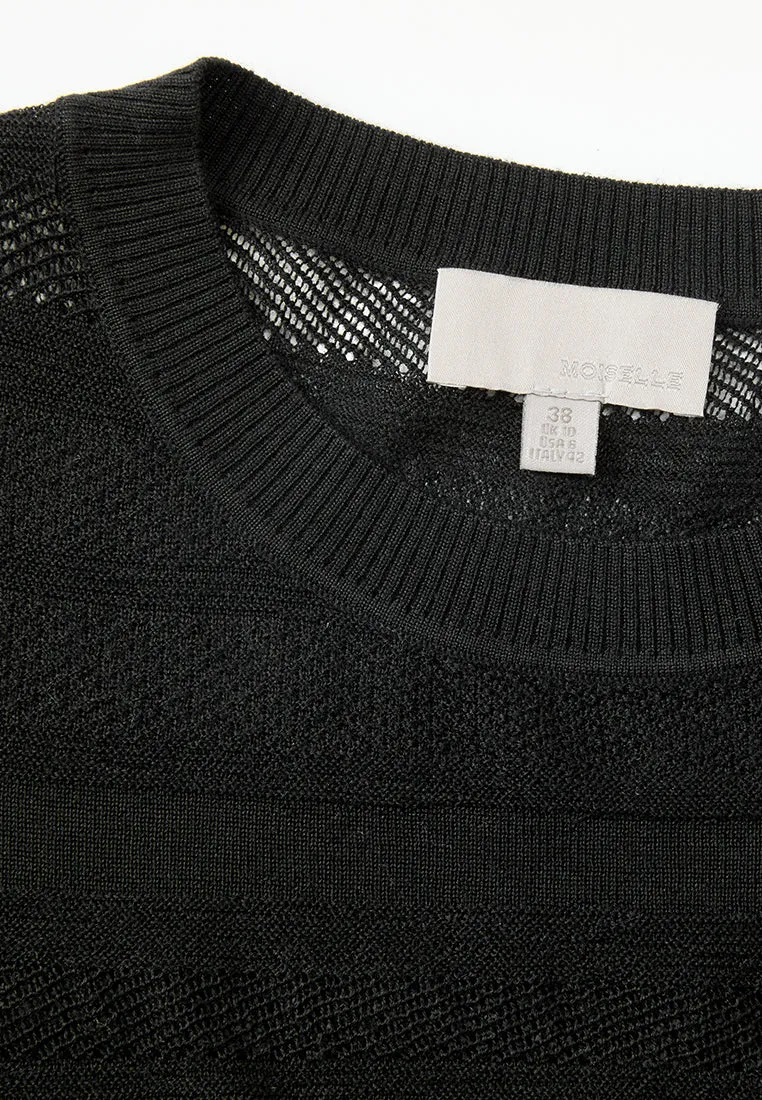Knitted Stripped Ribbed-trim T-shirt