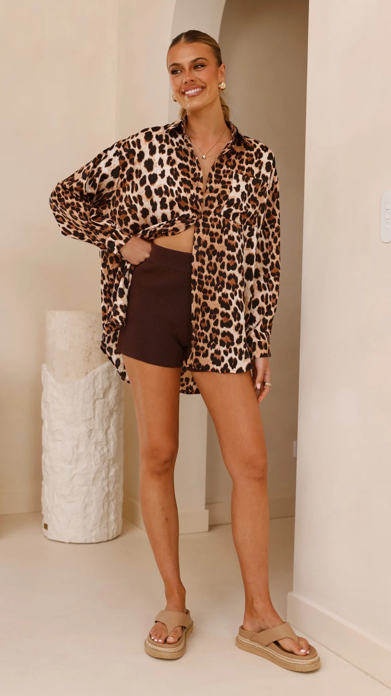 Koa Button Up Top - Leopard Print