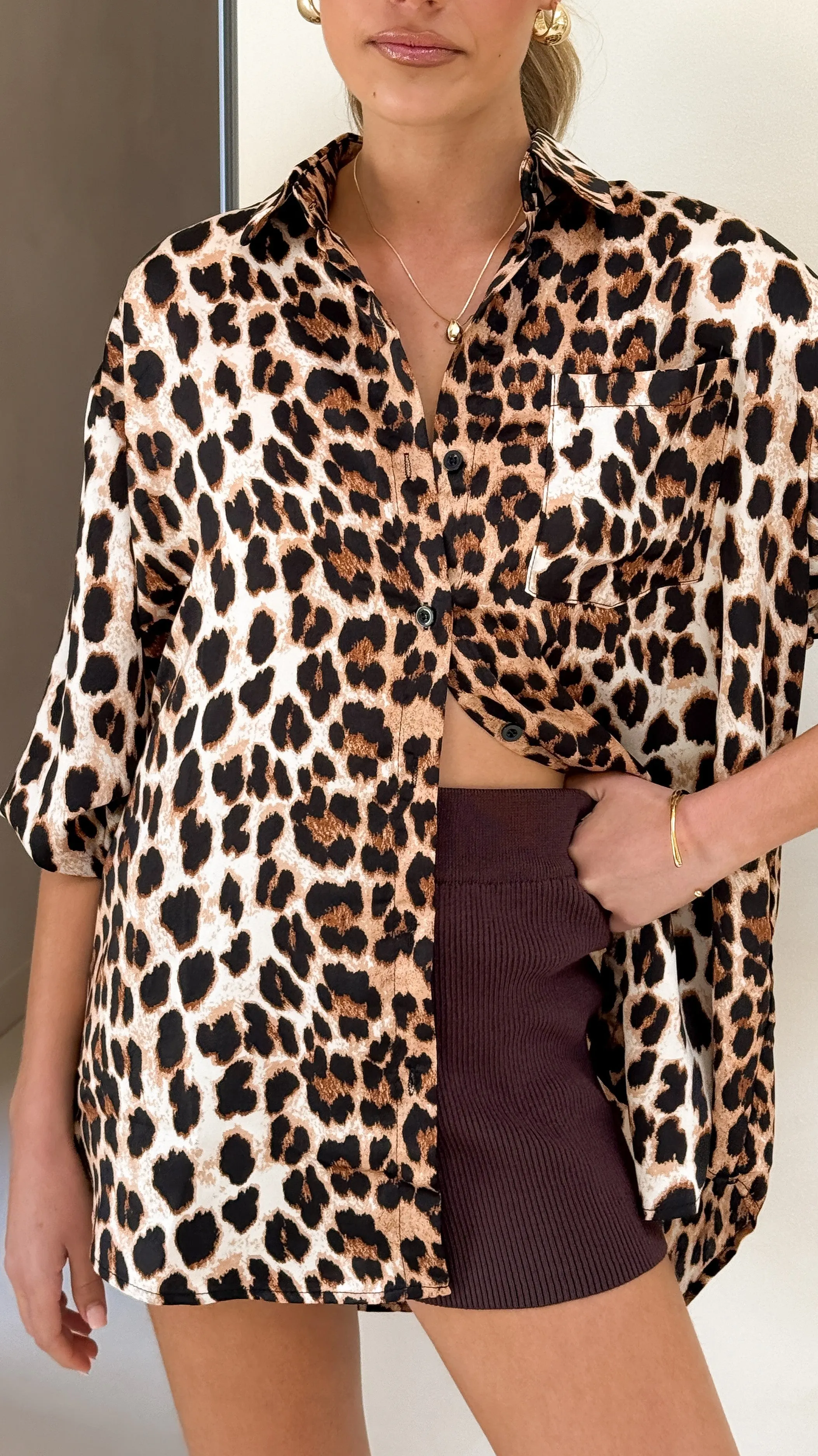 Koa Button Up Top - Leopard Print