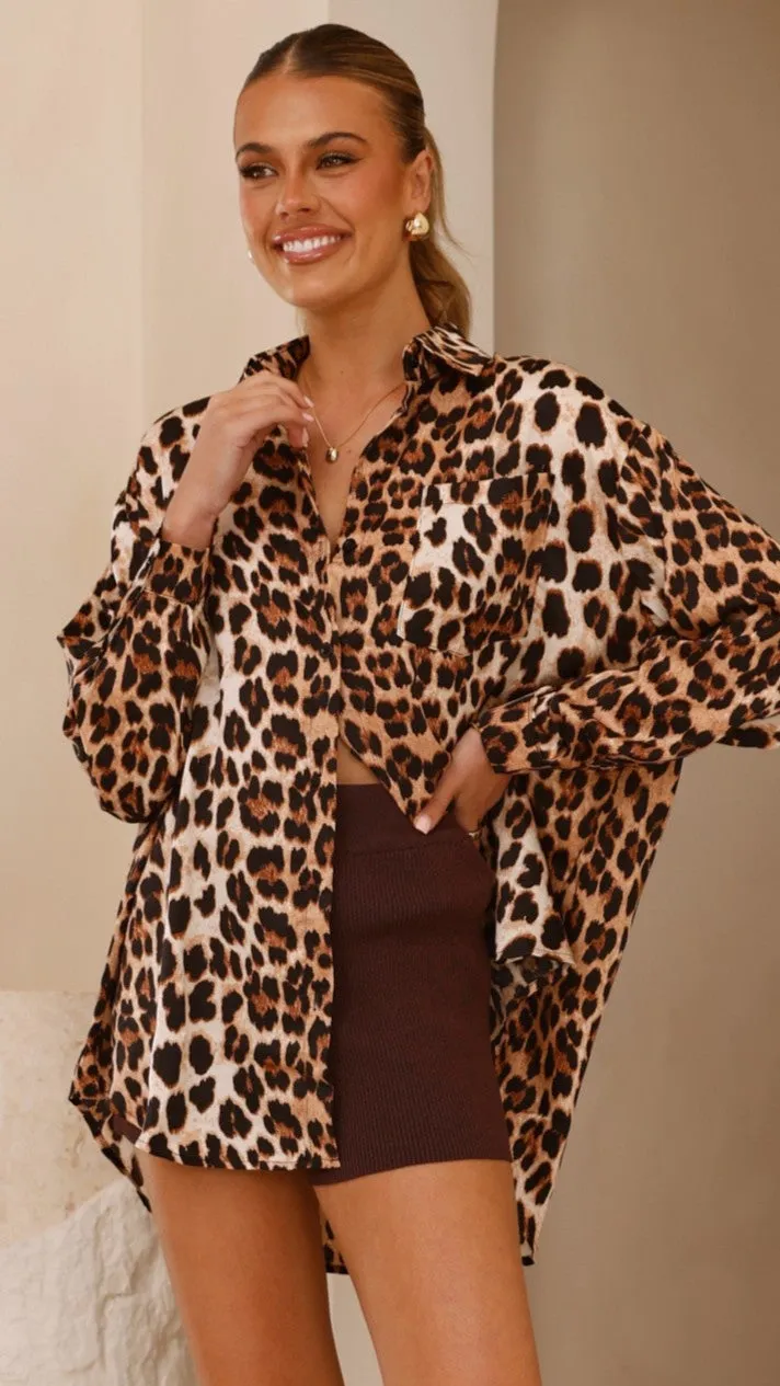 Koa Button Up Top - Leopard Print